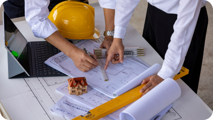 공사 도면을 설명하는 이미지